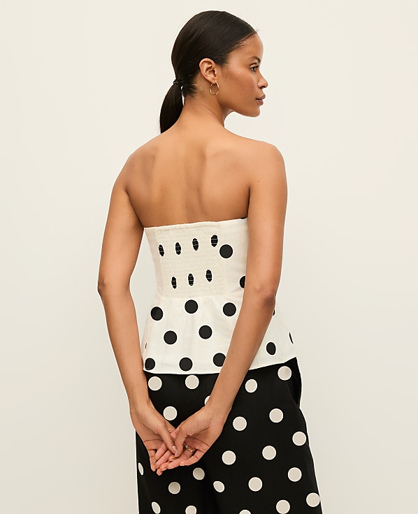 Petite Dotted Strapless Linen Blend Top