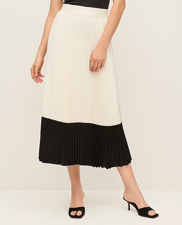 Colorblock Pleated Midi Skirt