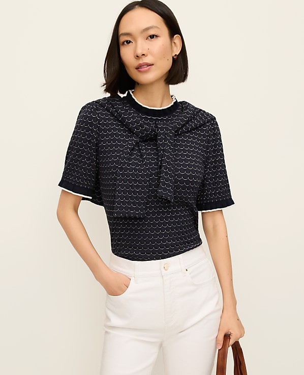 Petite Scalloped Ruffle Trim Top