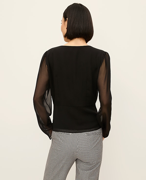 Petite V-Neck Peplum Blouse