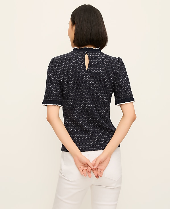 Petite Scalloped Ruffle Trim Top