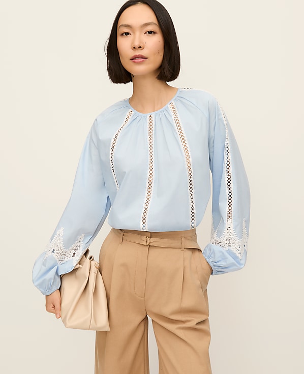 Petite Lace Trim Blouse