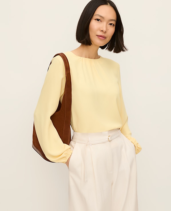 Pleated Front Mixed Media Blouse