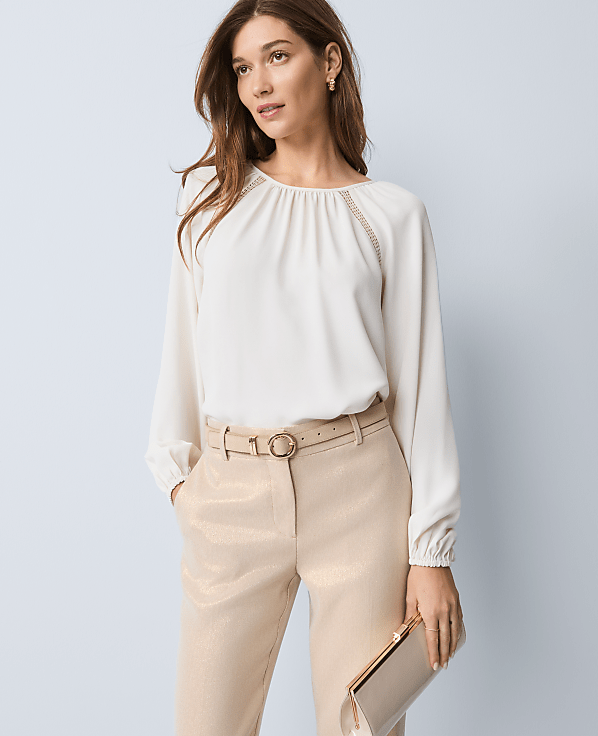 Petite Lace Trim Mixed Media Blouse