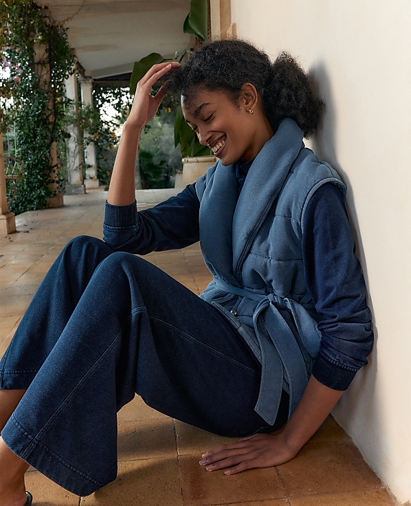 Haven Well Within Indigo Cotton Terry Quilted Vest