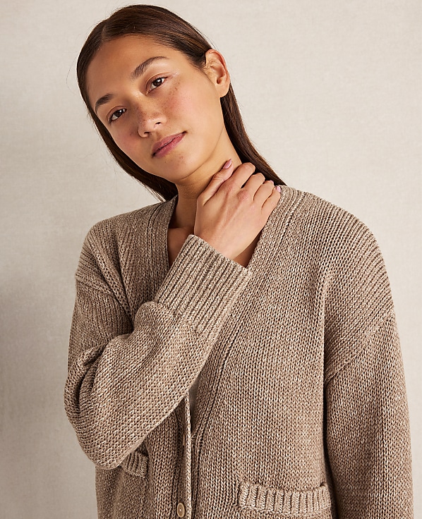 Haven Well Within Organic Cotton Linen Plaited V-Neck Cardigan
