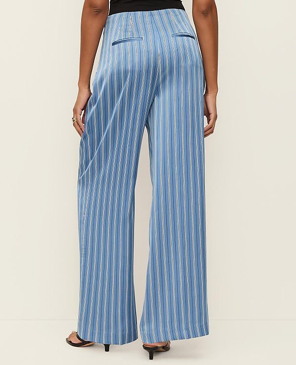 The Petite Pleated Satin Wide-Leg Pant in Stripes