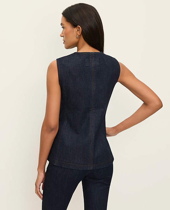 The Long Crew Neck Vest in Denim