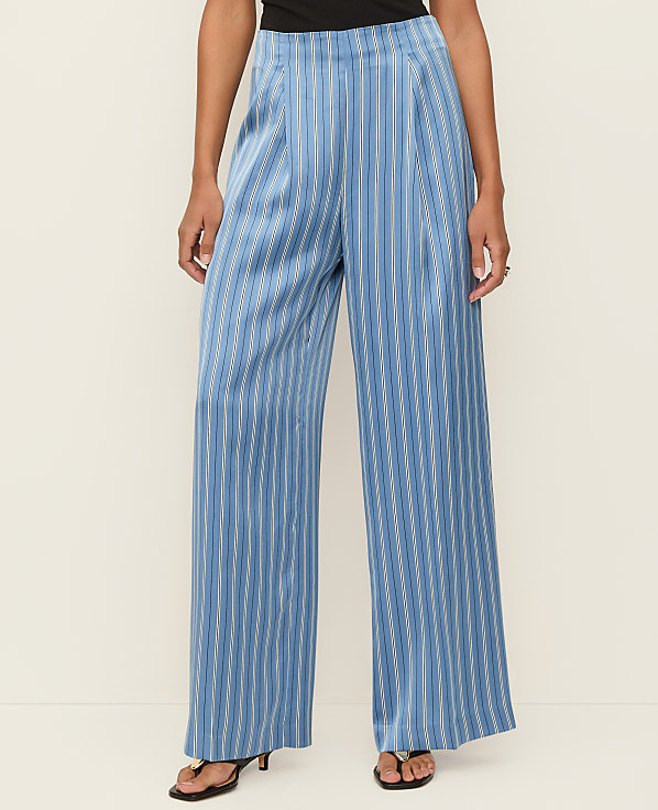 The Pleated Satin Wide-Leg Pant in Stripes