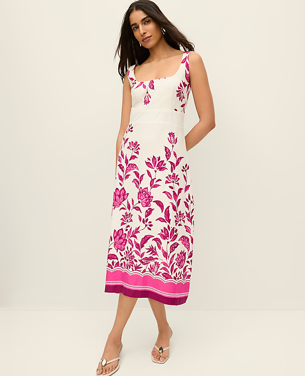 Floral Linen Blend Midi Dress