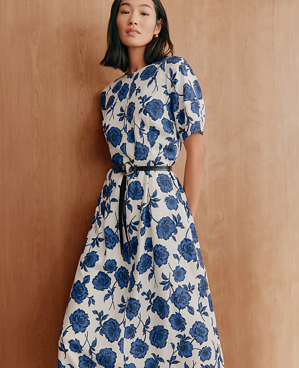 Floral Linen Blend Midi Dress