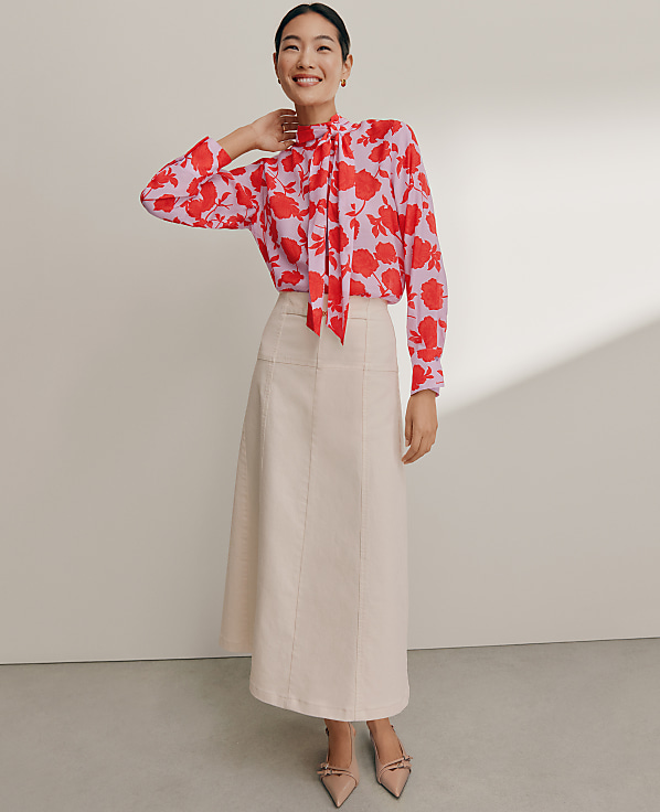 Petite Horsebit Denim Midi Skirt