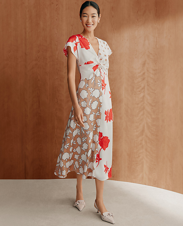 Petite Floral Collage Twisted Midi Dress