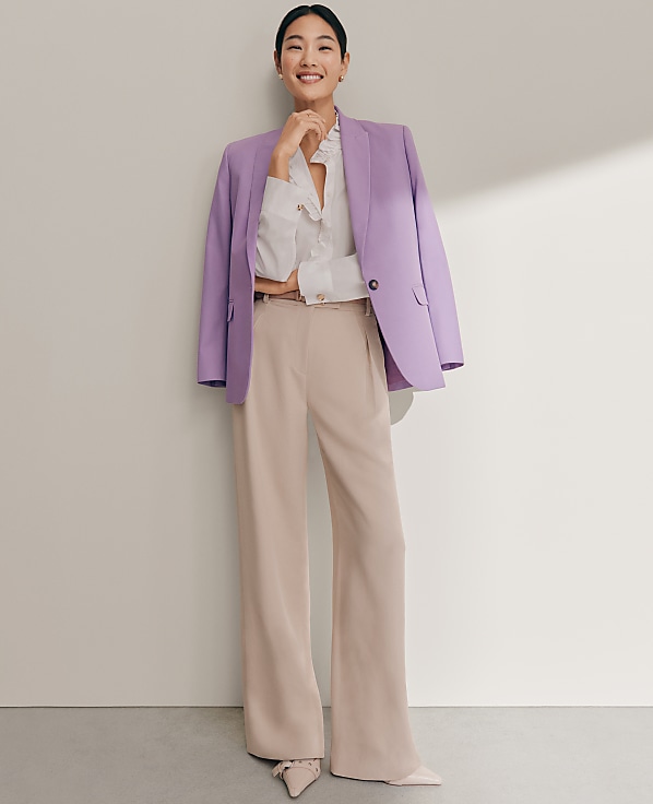 The Petite Pleated Straight Pant in Textured Crepe