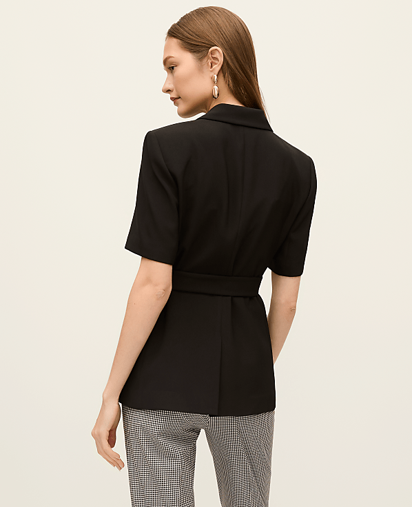 The Petite Fitted Belted Blazer in Crepe