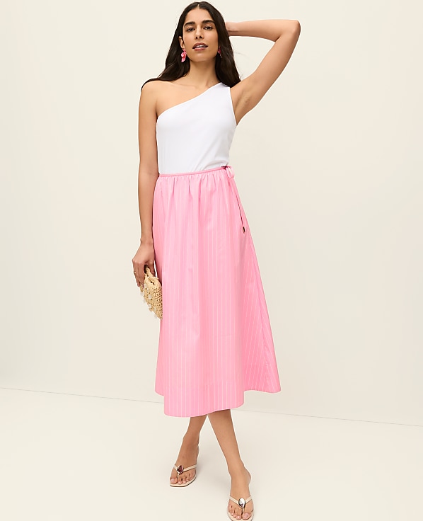 Striped Tie Waist Midi Skirt