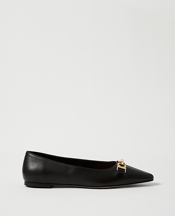 Hardware Embellished Leather Flat
