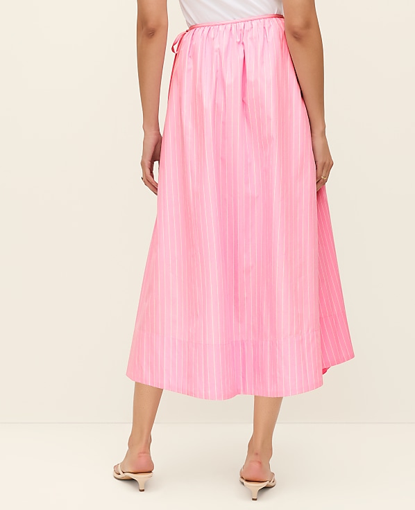 Petite Striped Tie Waist Midi Skirt