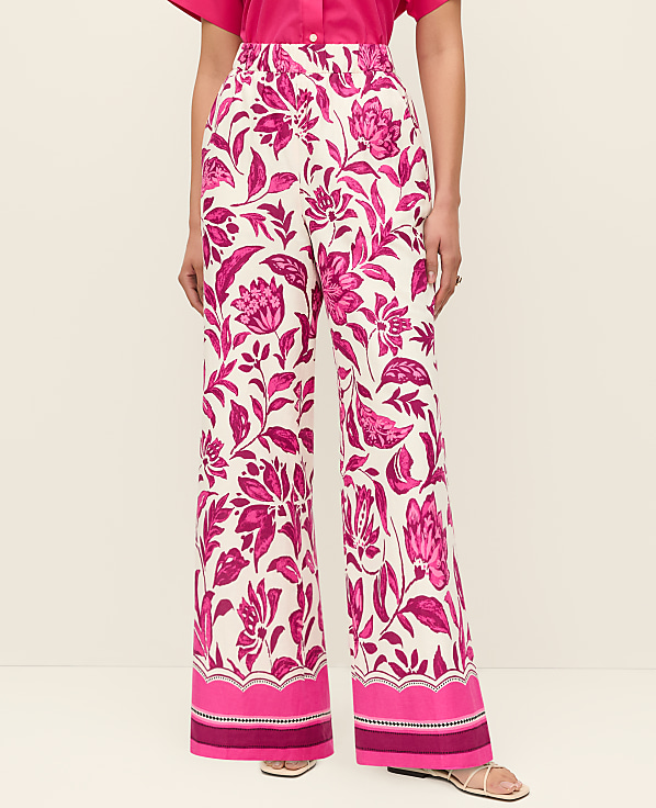 The Petite Floral Easy Fit Wide-Leg Pant in Linen