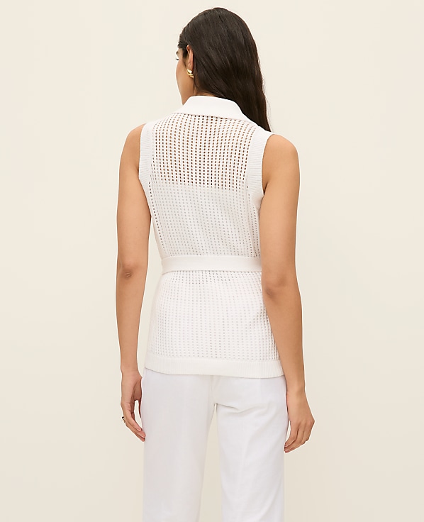 Pointelle Belted Sweater