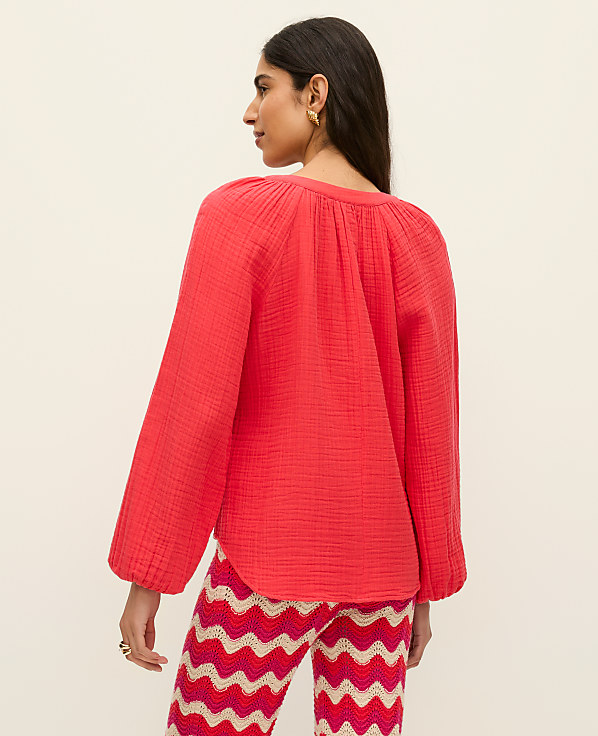 Cotton Gauze Split Neck Blouse
