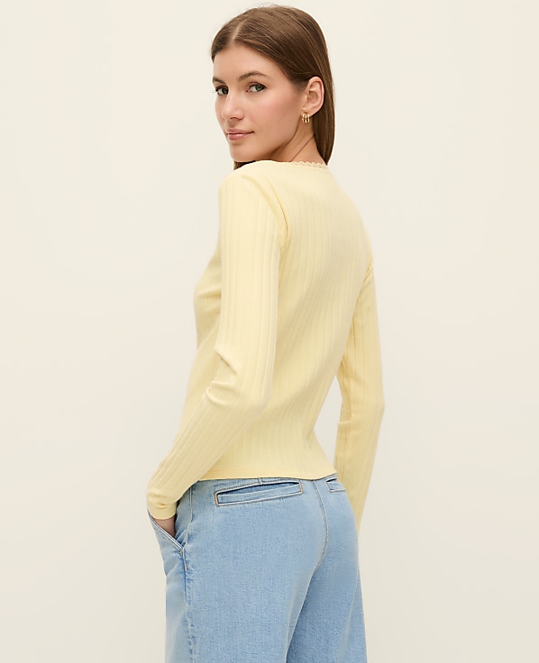 Petite Weekend Lace Trim Pointelle Cardigan