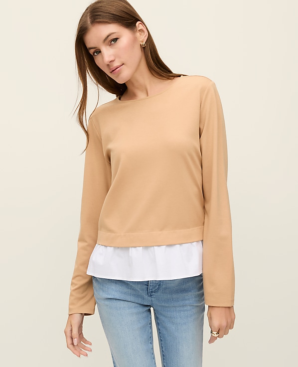 Petite Weekend Ruffle Trim Knit Top