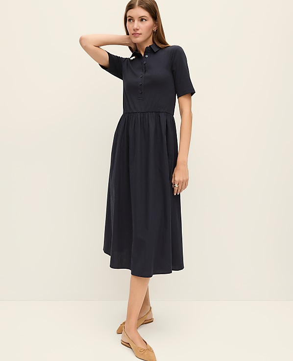 Petite Weekend Collared Mixed Media Midi Dress
