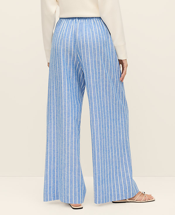 Petite Weekend Collection Striped Easy Fit Wide-Leg Pant in Linen