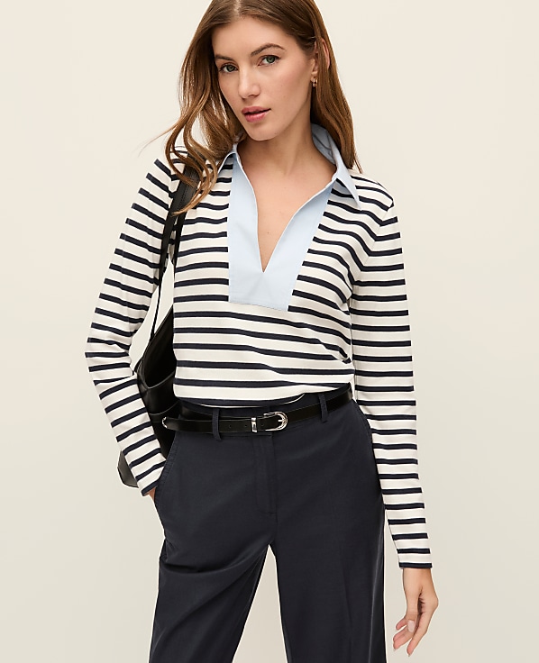 Weekend Striped Mixed Media Top
