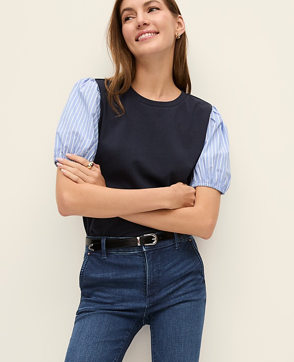 Weekend Mixed Media Striped Top