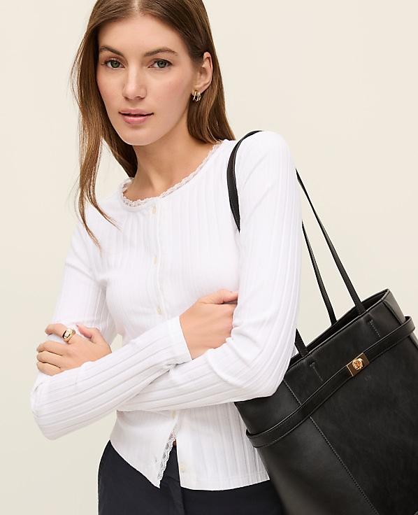 Weekend Lace Trim Pointelle Cardigan