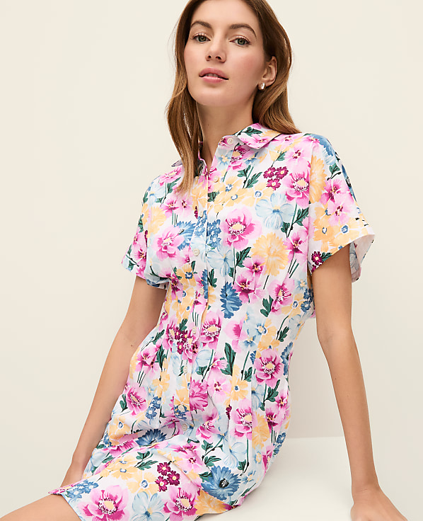Weekend Floral Linen Blend Shirtdress
