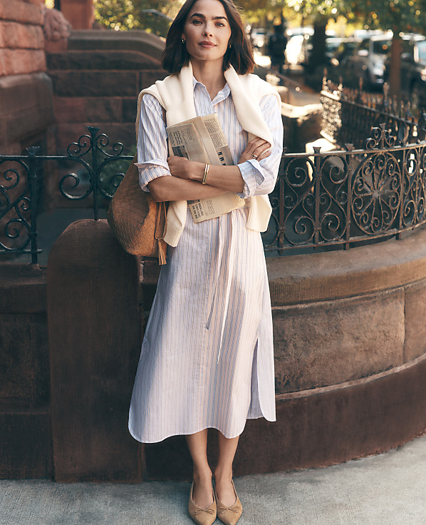 Petite Weekend Striped Midi Shirtdress