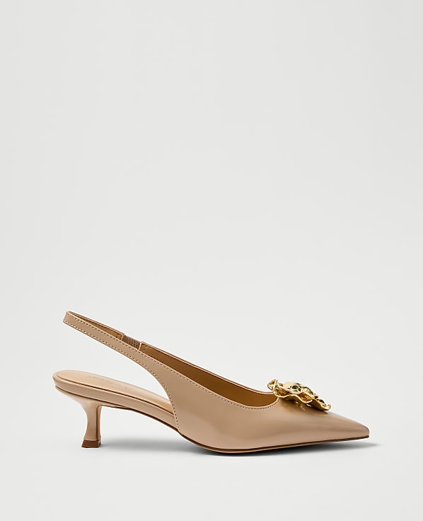 Flower Leather Slingback Pump