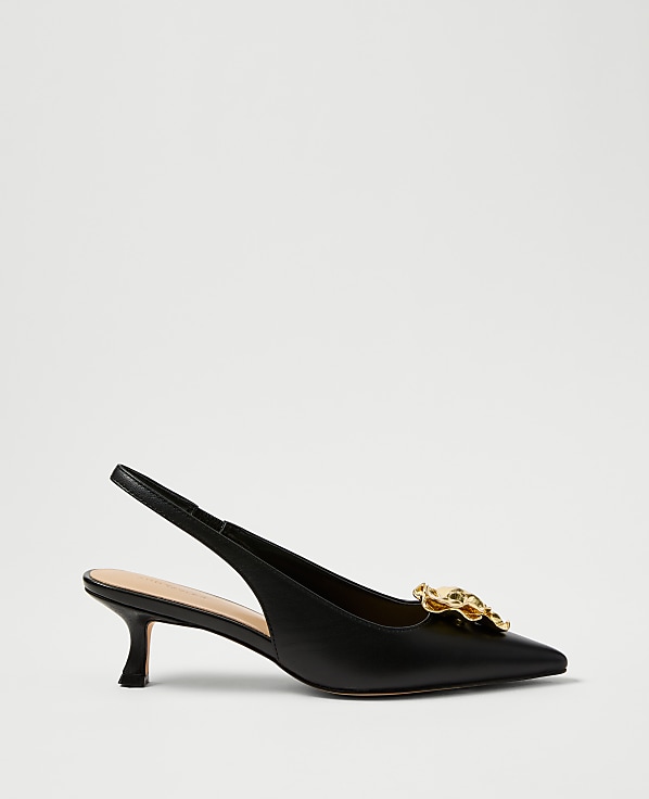 Flower Leather Slingback Pump
