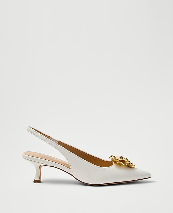 Flower Leather Slingback Pump