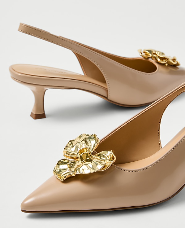 Flower Leather Slingback Pump