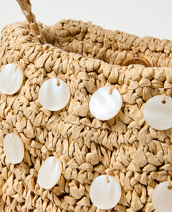Pearl Embellished Raffia Clutch