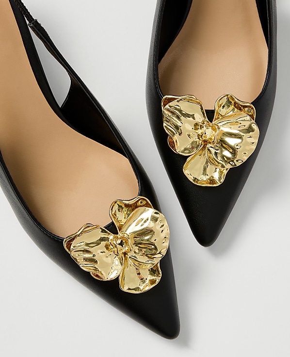 Flower Leather Slingback Pump