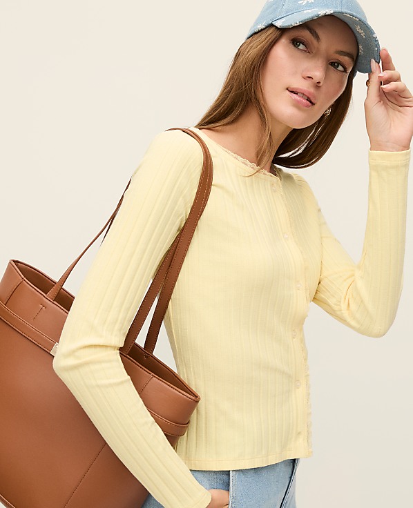 Weekend Lace Trim Pointelle Cardigan