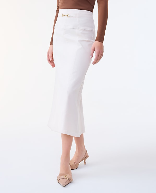 Horsebit Denim Midi Skirt
