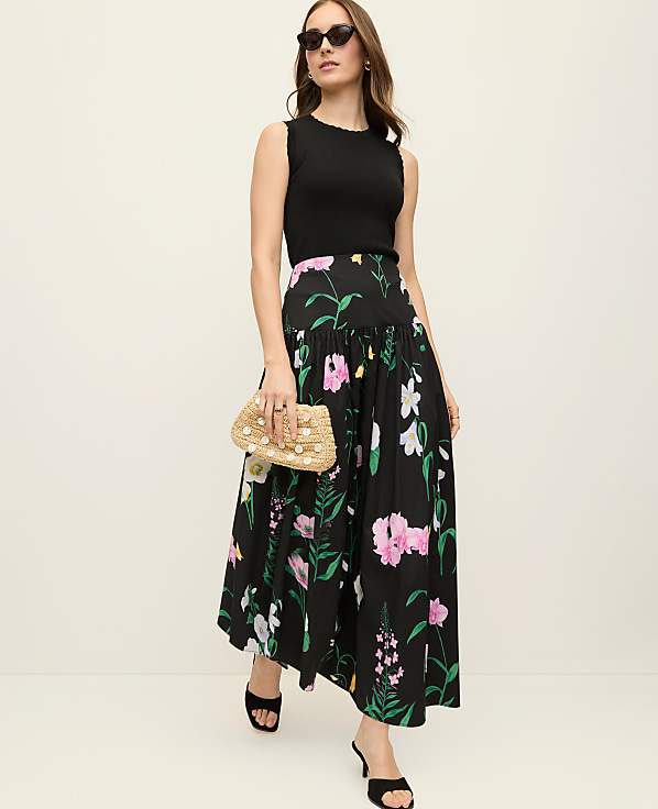 Petite Floral Gathered Maxi Skirt