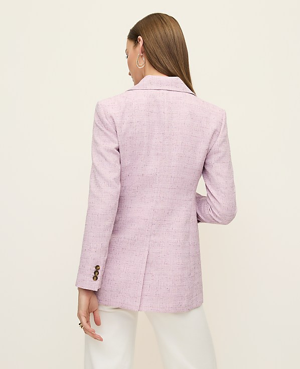 The Petite Long Single Button Blazer in Tweed