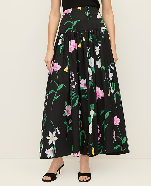 Petite Floral Gathered Maxi Skirt