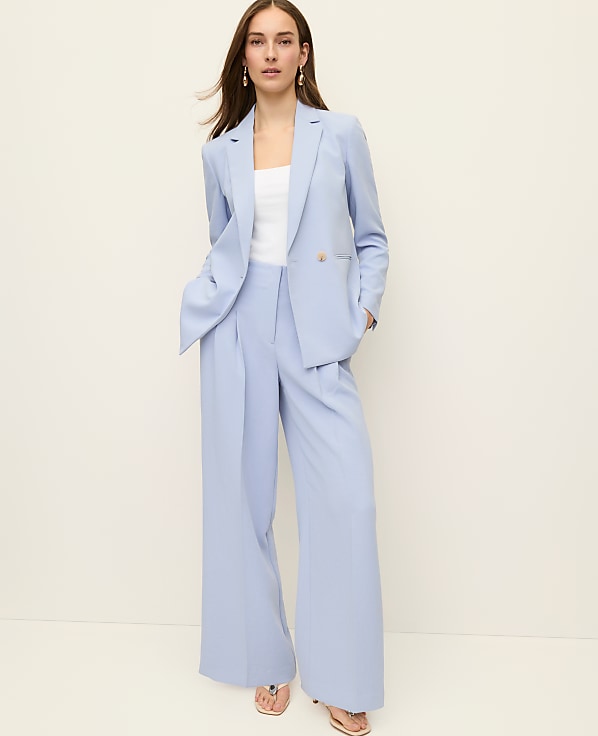 The Petite Pleated Wide-Leg Pant in Textured Crepe