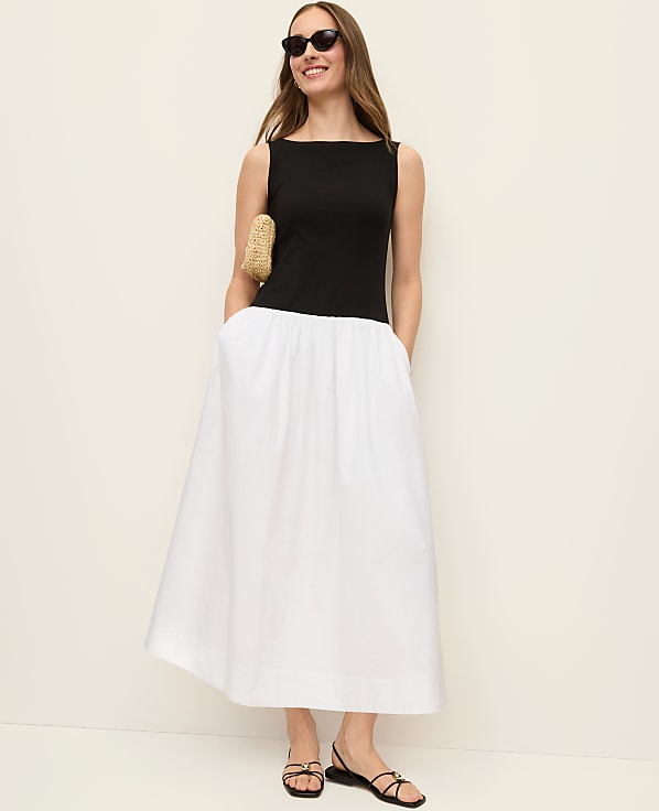 Petite Mixed Media Boatneck Midi Dress