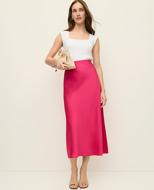 Satin Bias Midi Slip Skirt