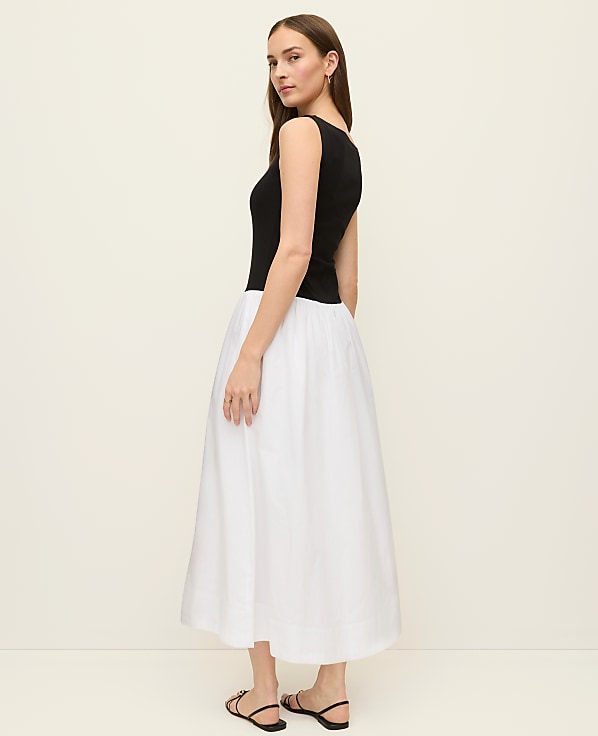 Mixed Media Boatneck Midi Dress