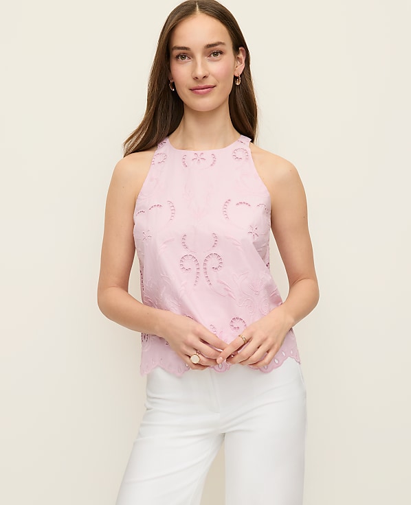 Eyelet Halter Tank Top